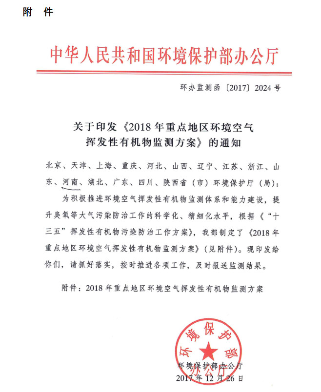 環(huán)境部新發(fā)布：2019年地級及以上城市環(huán)境空氣揮發(fā)性有機(jī)物監(jiān)測方案，附2018年方案要點(diǎn)對比